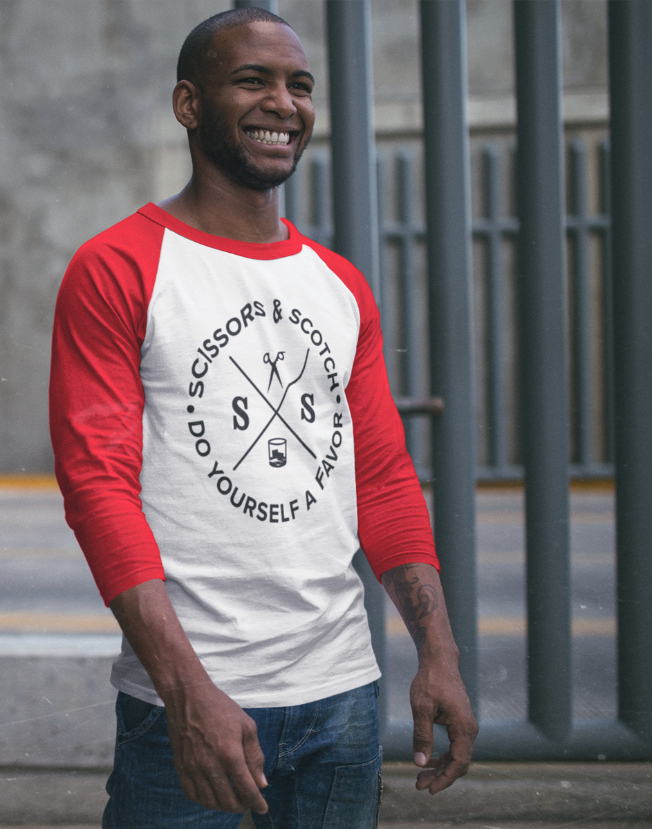 Mens Red & Black Raglan Baseball Shirt